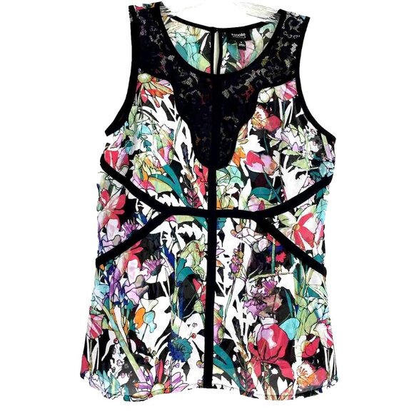 Nicole Miller Women's Sleeveless Tropical Floral Colorful Tunic Blouse S - Picture 3 of 8